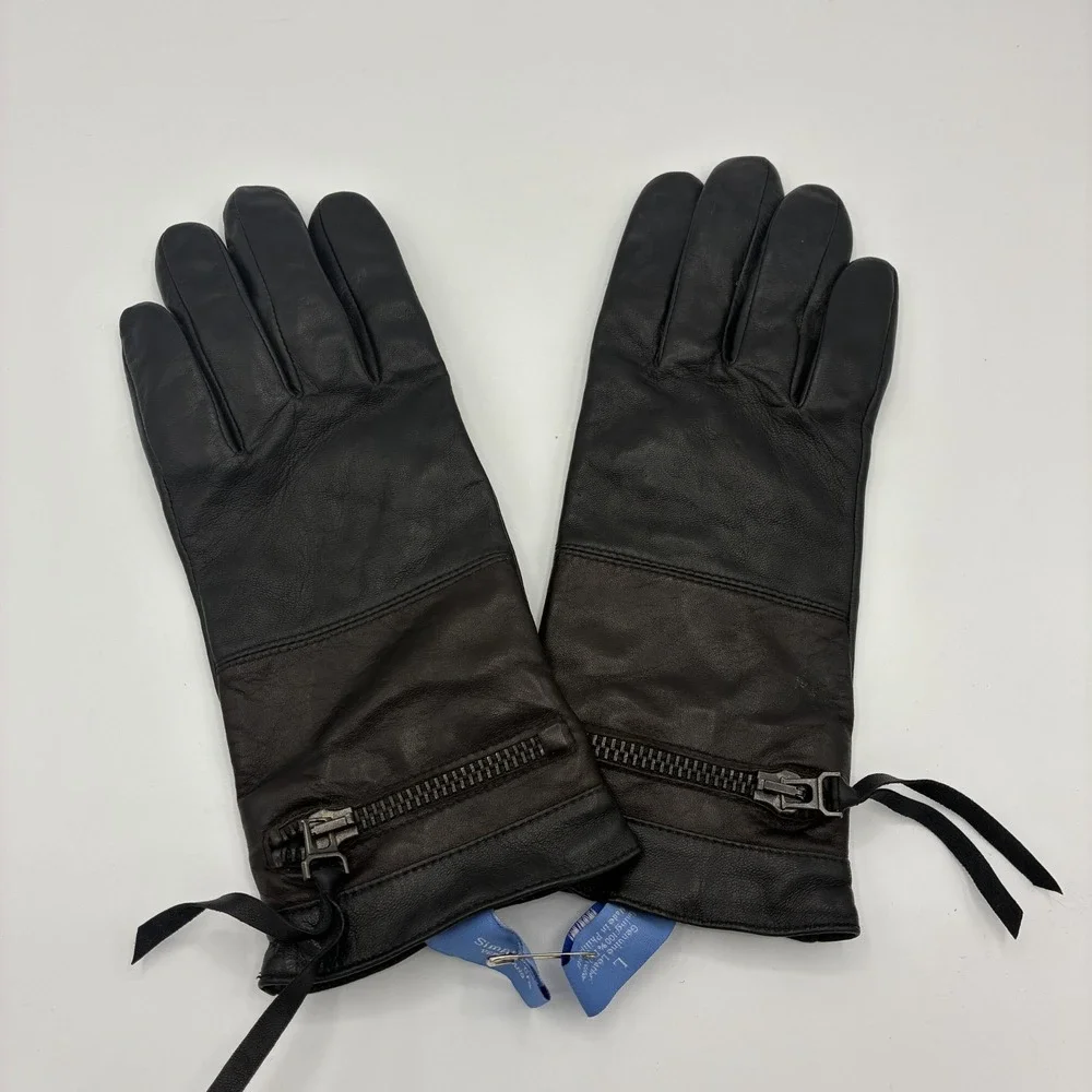Simply Vera Vera Wang Genuine Leather Gloves Zip Cuff Black Size L